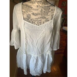 Free People White Lemon Drop Peplum Peasant Blouse